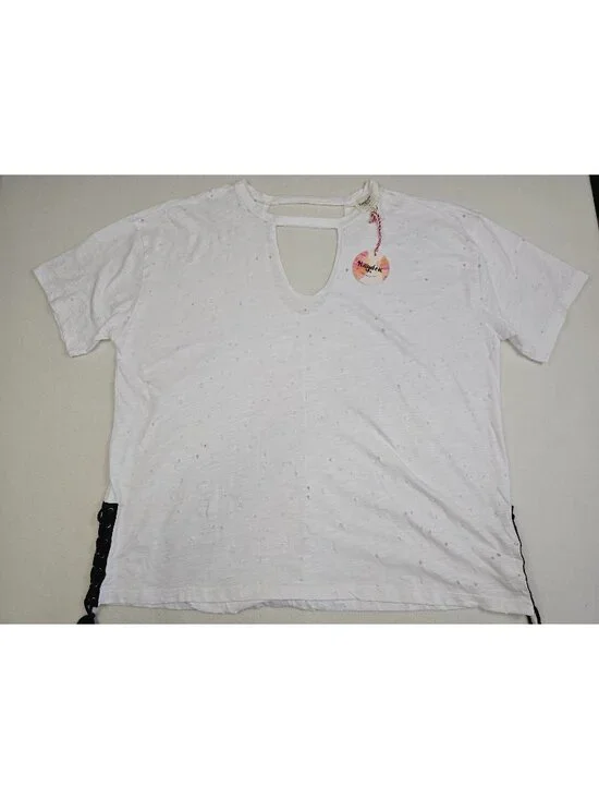 NWT Hayden Los Angeles White Cotton Distressed Tee Lace-Up Sides Keyhole 3XL - Picture 1 of 4
